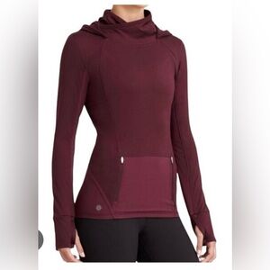 Athleta Plush Tech Performance Hoodie Burgundy Thumbholes Pockets size Medium